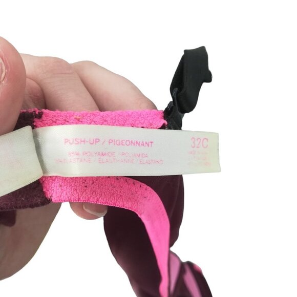 Victorias Secret PINK Pushup Underwire Multiway Bra Size 32C Plum Demi Padded - Picture 2 of 10